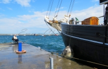 Emma Chantelle with the Blyth Tall Ship in Holyhead