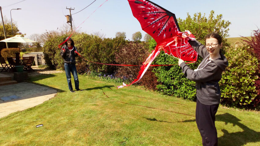 Flying our Red Dragon Kite in our Garden and Near our Home